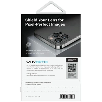 Szkło UNIQ Optix Aluminium Camera Lens Protector na obiektyw aparatu iPhone 14 Pro / 14 Pro Max z aplikatorem - srebrne