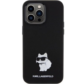Etui Karl Lagerfeld Silicone Choupette Metal Pin na iPhone 15 Pro - czarne