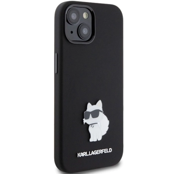 Etui Karl Lagerfeld Silicone Choupette Metal Pin na iPhone 15 Plus / 14 Plus - czarne