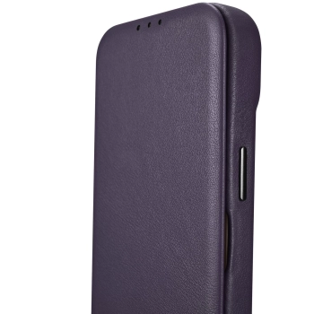 iCarer CE Premium Leather Folio Case skórzane etui iPhone 14 Pro z klapką magnetyczne MagSafe ciemnofioletowy (WMI14220714-DP)