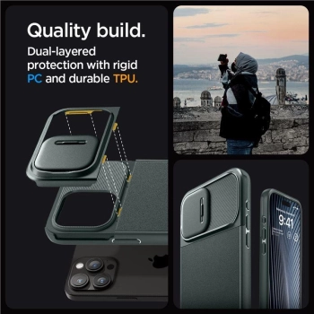 Etui Spigen Optik Armor Mag z MagSafe na iPhone 15 Pro - ciemnozielone