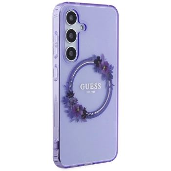 Etui Guess IML Flowers Wreath MagSafe na Samsung Galaxy S24 - fioletowe