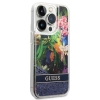Etui Guess Flower Liquid Glitter na iPhone 14 Pro Max - niebieskie