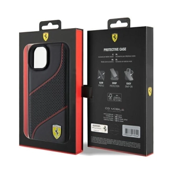 Etui Ferrari Perforated Waves Metal Logo na iPhone 15 / 14 / 13 - czarne