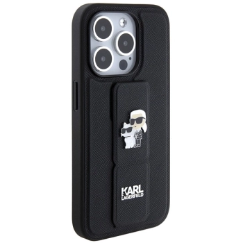 Etui Karl Lagerfeld Gripstand Saffiano Karl&Choupette Pins na iPhone 14 Pro - czarne