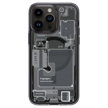 Etui Spigen Ultra Hybrid Mag z MagSafe na iPhone 14 Pro Max - ciemnoszare (wzór Zero One)