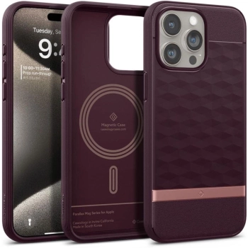 Etui Caseology Parallax Mag z MagSafe na iPhone 15 Pro Max - burgundowe