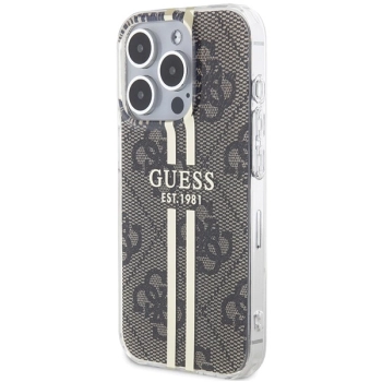 Etui Guess IML 4G Gold Stripe na iPhone 15 Pro - brązowe