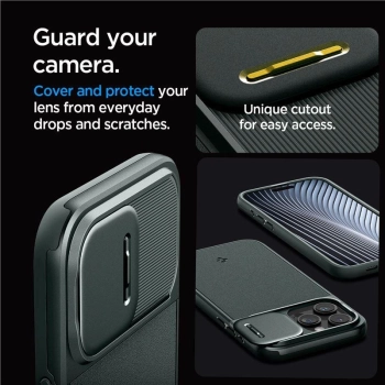 Etui Spigen Optik Armor Mag z MagSafe na iPhone 15 Pro - ciemnozielone