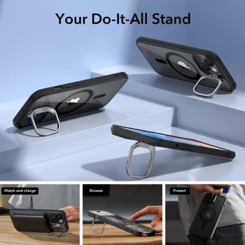 Etui ESR Classic Kickstand Halolock z MagSafe na iPhone 15 - przezroczysto-czarne