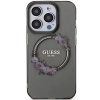 Etui Guess IML Flowers Wreath MagSafe na iPhone 15 Pro - czarne