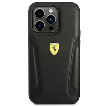 Etui Ferrari Leather Stamp Sides na iPhone 14 Pro - czarne