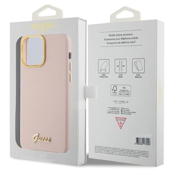 Etui Guess Silicone Script Metal Logo & Frame na iPhone 15 Pro - różowe