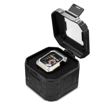 Kingxbar CYF134 2w1 pancerne etui Apple Watch SE, 6, 5, 4 (44 mm) ze stali nierdzewnej z paskiem czarne