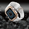 Protect Strap Band opaska z etui do Apple Watch 7 / 6 / 5 / 4 / 3 / 2 / SE (41 / 40 / 38mm) obudowa pancerny pokrowiec na zegarek biały / różowe złoto