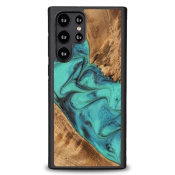 Etui z drewna i żywicy na Samsung Galaxy S22 Ultra Bewood Unique Turquoise - turkusowo-czarne