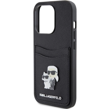 Etui Karl Lagerfeld Saffiano Cardslot Karl&Choupette Metal Pin do iPhone 15 Pro - czarne