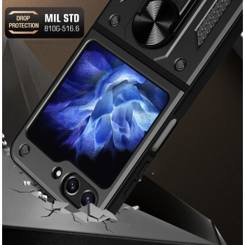 Etui pancerne Hybrid Armor Camshield do Z Flip 5 5G z osłoną na aparat - czarne