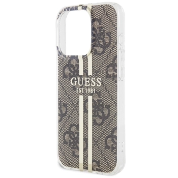 Etui Guess IML 4G Gold Stripe na iPhone 15 Pro - brązowe