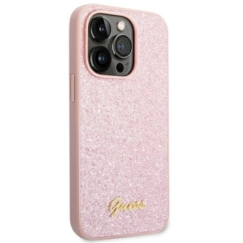 Etui Guess Glitter Script na iPhone 14 Pro - różowe