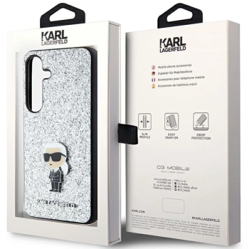 Etui Karl Lagerfeld Fixed Glitter Ikonik Logo Metal Pin na Samsung Galaxy S24+ - srebrne
