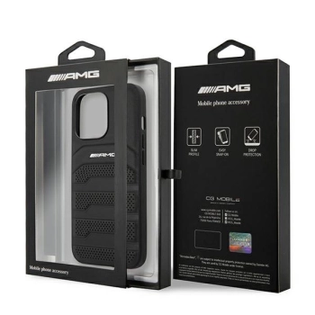 Etui AMG Leather Debossed Lines na iPhone 13 Pro Max - czarne