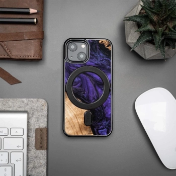 Etui z drewna i żywicy na iPhone 13 Mini MagSafe Bewood Unique Violet - fioletowo-czarne