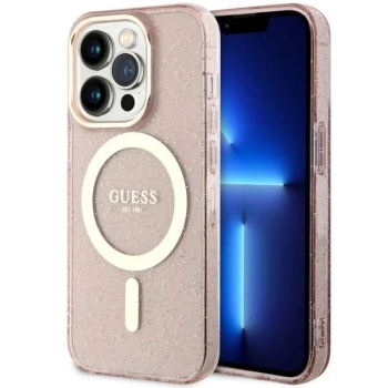 Etui Guess Glitter Gold MagSafe na iPhone 14 Pro Max - różowe