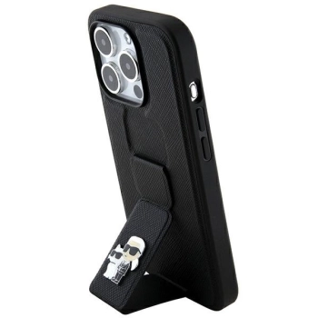Etui Karl Lagerfeld Gripstand Saffiano Karl&Choupette Pins na iPhone 14 Pro - czarne