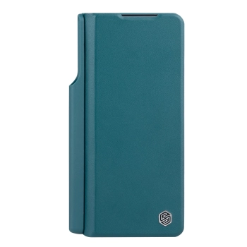 Skórzane etui z klapką i osłoną aparatu do Samsung Galaxy Z Fold 5 Nillkin Qin Leather Pro - zielone