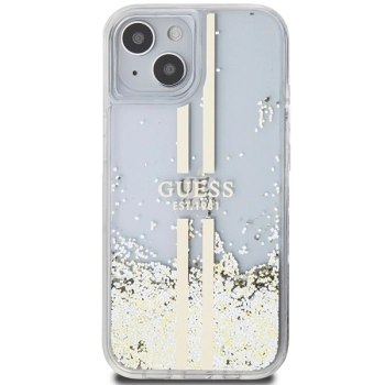 Etui Guess Liquid Glitter Gold Stripes na iPhone 15 / 14 / 13 - przezroczyste