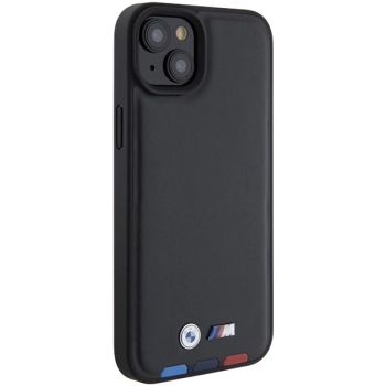 Etui BMW Leather Stamp Tricolor do iPhone 15 Plus - czarne