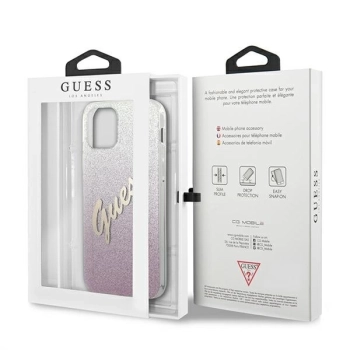 Etui Guess Glitter Gradient Script na iPhone 12 / iPhone 12 Pro - różowe