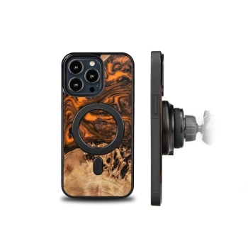 Etui z drewna i żywicy na iPhone 13 Pro MagSafe Bewood Unique Orange - pomarańczowo-czarne