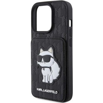 Etui Karl Lagerfeld Saffiano Cardslots and Stand Monogram Choupette do iPhone 15 Pro Max - czarne