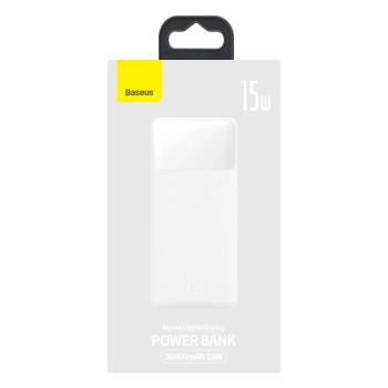 Baseus Bipow powerbank z wyświetlaczem 30000mAh 15W biały (Overseas Edition) + kabel USB-A - Micro USB 0.25m biały (PPBD050202)