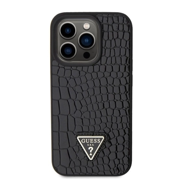 Etui Guess Croco Triangle Metal Logo do iPhone 15 Pro - czarne