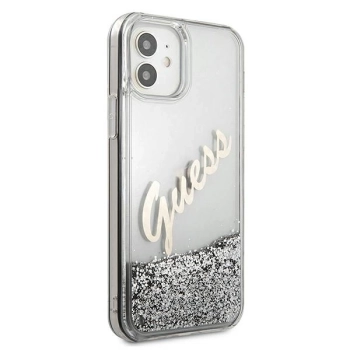 Etui Guess Glitter Vintage Script na iPhone 12 mini - srebrne