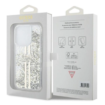 Etui Guess Liquid Glitter Gold Stripes na iPhone 15 Pro Max - przezroczyste