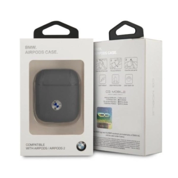 Etui BMW Genuine Leather Silver Logo na AirPods 1/2 - granatowe