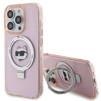 Etui Karl Lagerfeld Ring Stand Choupette Head MagSafe do iPhone 15 Pro - różowe