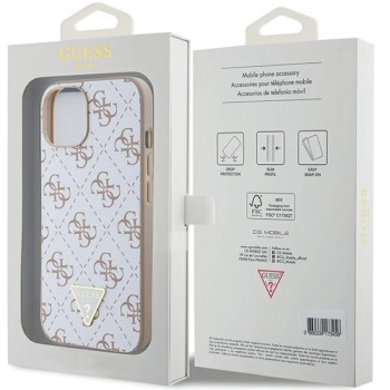 Etui Guess 4G Triangle Metal Logo na iPhone 15 / 14 / 13 - białe