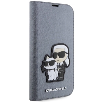 Etui Karl Lagerfeld Saffiano Karl&Choupette na iPhone 14 Pro Max - srebrne
