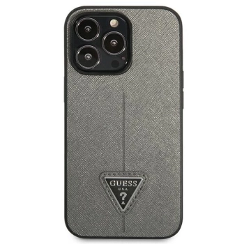 Etui Guess Saffiano Triangle Logo na iPhone 14 Pro Max - srebrne