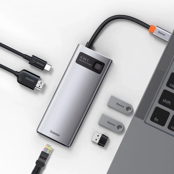 HUB Baseus Metal Gleam 6w1 USB-C - USB-C PD 100W 1x HDMI 4K 30Hz 3x USB-A 3.2 1x RJ45 - szary