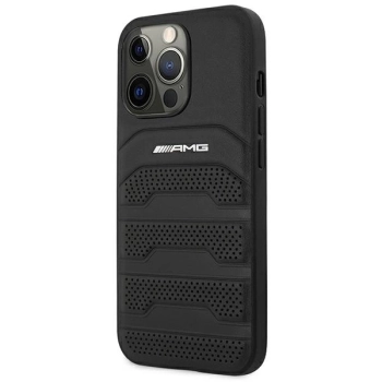Etui AMG Leather Debossed Lines na iPhone 14 Pro Max - czarne