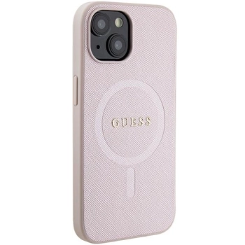 Etui Guess Saffiano MagSafe do iPhone 15 Plus - różowe