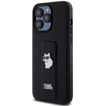 Etui Karl Lagerfeld Gripstand Saffiano Choupette Pins na iPhone 13 Pro / 13 - czarne