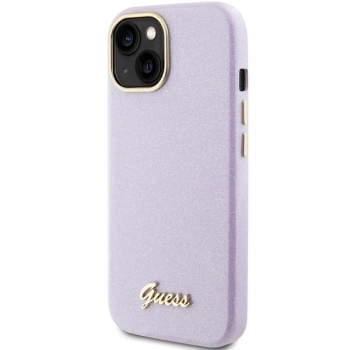 Etui Guess Glitter Glossy Script do iPhone 15 - liliowe