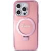 Etui Guess Ring Stand Script Glitter MagSafe na iPhone 15 Pro Max - różowe